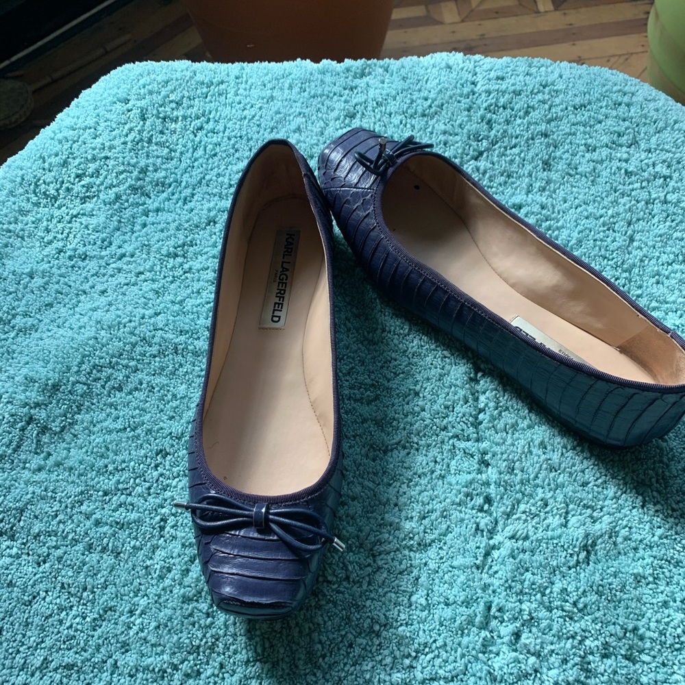 Navy Blue Snake skin flats.